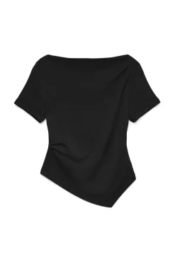 Vero Moda T-Shirts-Top feminina assimétrica de manga curta Preto