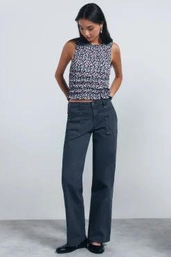 Springfield T-Shirts-Top floral ajustado preto