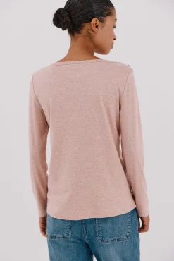 Cortefiel T-Shirts-Top gola canoa com botões dourados Subiu