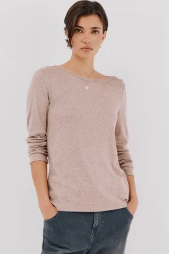 Cortefiel T-Shirts-Top gola canoa com botões dourados Tostado