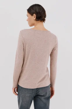 Cortefiel T-Shirts-Top gola canoa com botões dourados Tostado