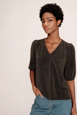 Grace & Mila T-Shirts-Top largo de lurex Castanho