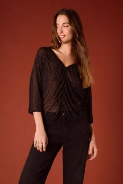 Slowlove T-Shirts-Top lurex fluído Preto