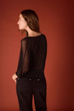 Slowlove T-Shirts-Top lurex fluído Preto