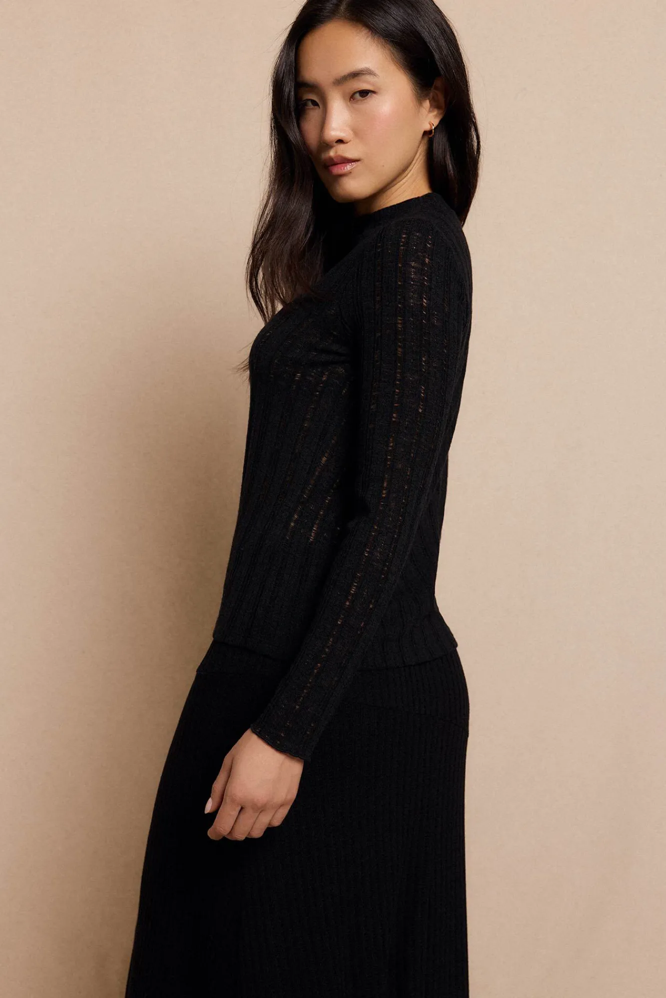 Slowlove T-Shirts-Top malha estrutura Preto