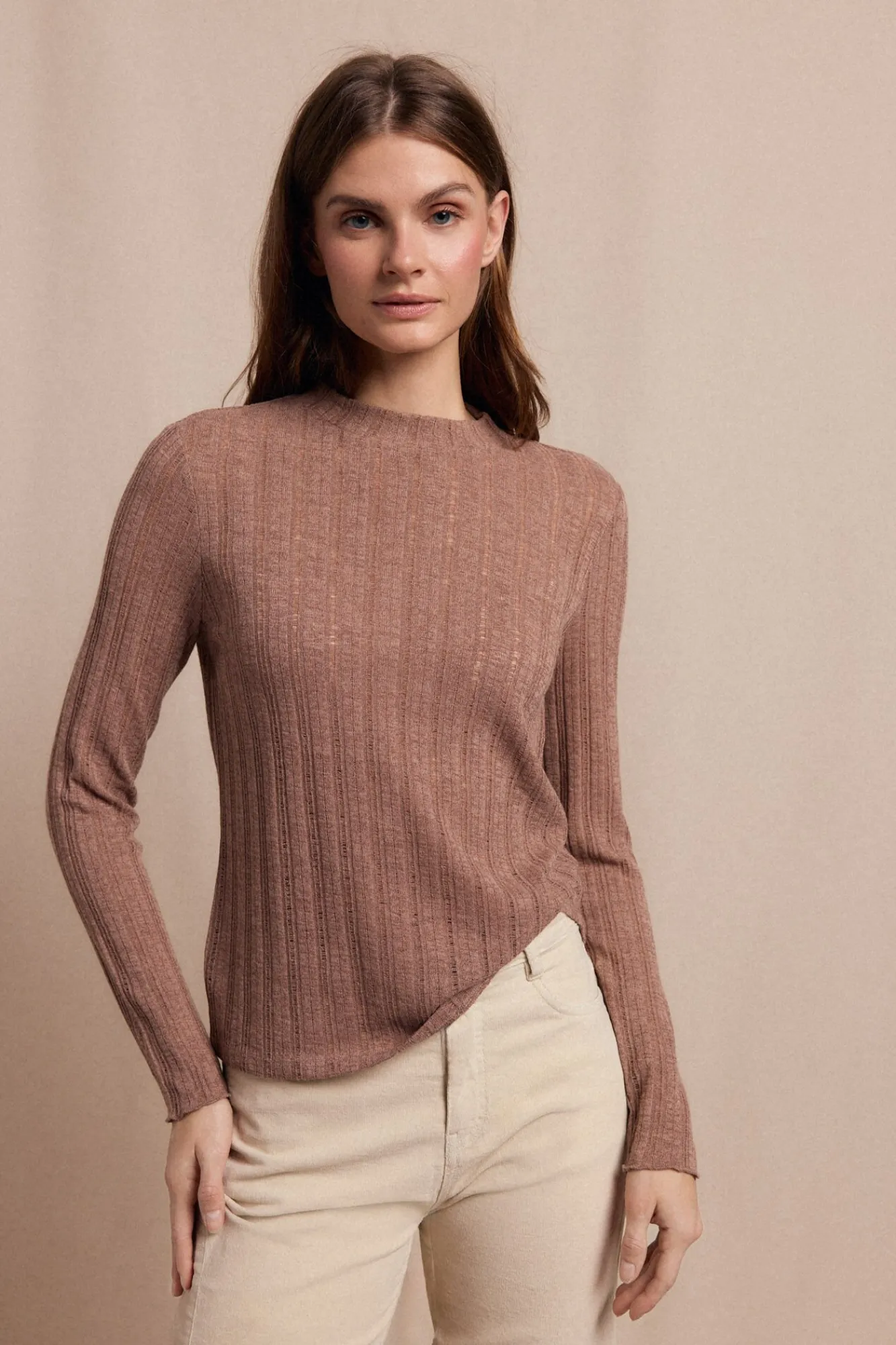 Slowlove T-Shirts-Top malha estrutura Tostado