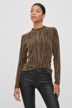 Vila T-Shirts-Top manga longa com lurex Castanho