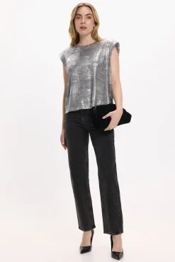 Vila T-Shirts-Top metálico sem mangas Cinzento