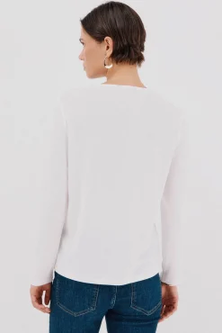 Cortefiel T-Shirts-Top peça dourada com decote Branco