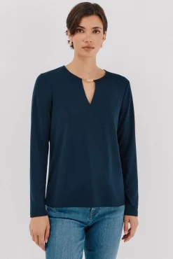 Cortefiel T-Shirts-Top peça dourada com decote Azul