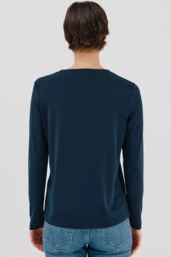 Cortefiel T-Shirts-Top peça dourada com decote Azul