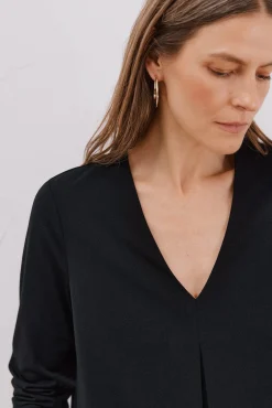 Cortefiel T-Shirts-Top plissado fluído Preto