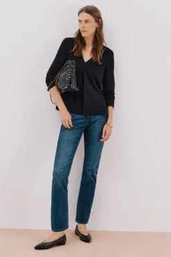 Cortefiel T-Shirts-Top plissado fluído Preto