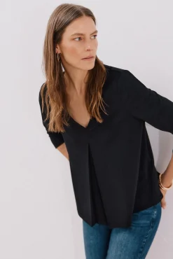 Cortefiel T-Shirts-Top plissado fluído Preto