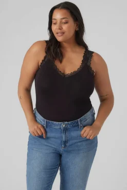 Vero Moda Curve T-Shirts-Top renda Curve Preto