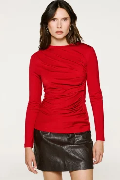 Selected T-Shirts-Top slim fit franzido Vermelho