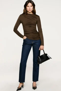 Selected T-Shirts-Top slim fit franzido Castanho