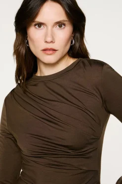 Selected T-Shirts-Top slim fit franzido Castanho