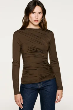 Selected T-Shirts-Top slim fit franzido Castanho