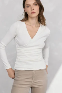 Pedro del Hierro T-Shirts-Top texturizado drapeado Branco