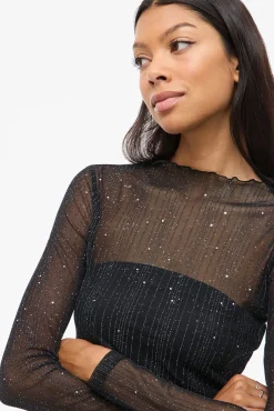 Vila T-Shirts-Top transparente com glitter Preto