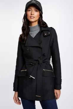 Morgan Gabardines|Sobretudos-Trench coat justo com cinto e capuz Preto