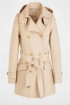 Morgan Gabardines|Sobretudos-Trench coat justo com cinto e capuz Tostado