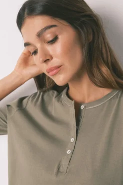 Women'secret T-Shirts-T-shirt 100% algodão manga manga ¾ bege