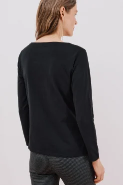 Cortefiel T-Shirts-T-shirt barco botões Preto