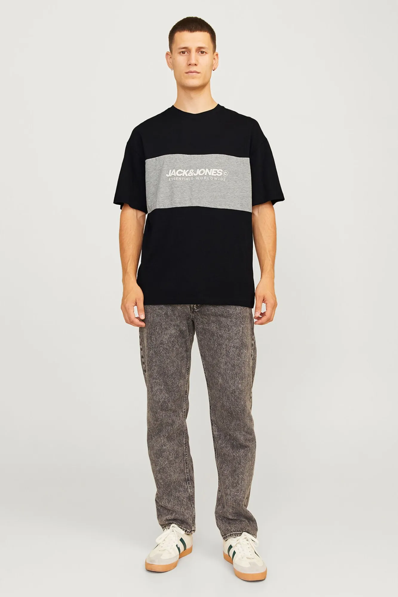 Jack & Jones T-Shirts-T-shirt bicolor logo frontal preto