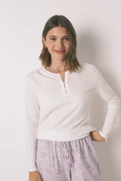 Women'secret T-Shirts-T-shirt branca de manga comprida 100% algodão branco