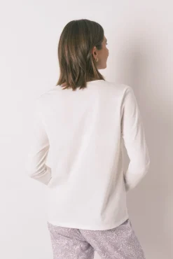 Women'secret T-Shirts-T-shirt branca de manga comprida 100% algodão branco