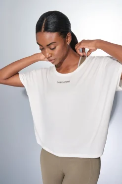 Dash and Stars T-Shirts-T-shirt branca de manga curta e larga beige