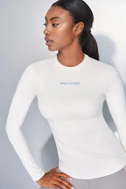 Dash and Stars T-Shirts-T-shirt branca de manga manga beige