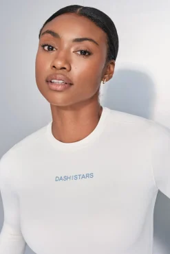 Dash and Stars T-Shirts-T-shirt branca de manga manga beige