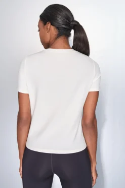 Dash and Stars T-Shirts-T-shirt branca drapeada de manga curta beige