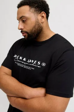 Jack & Jones PLUS T-Shirts-T-shirt básica com estampado frontal preto