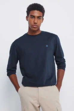 Springfield T-Shirts-T-shirt básica de manga comprida com acabamento macio azul