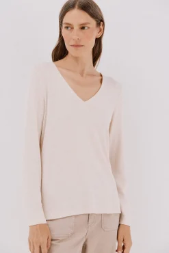 Cortefiel T-Shirts-T-shirt básica gola em bico Ecru