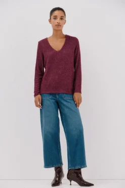 Cortefiel T-Shirts-T-shirt básica gola em bico Roxo