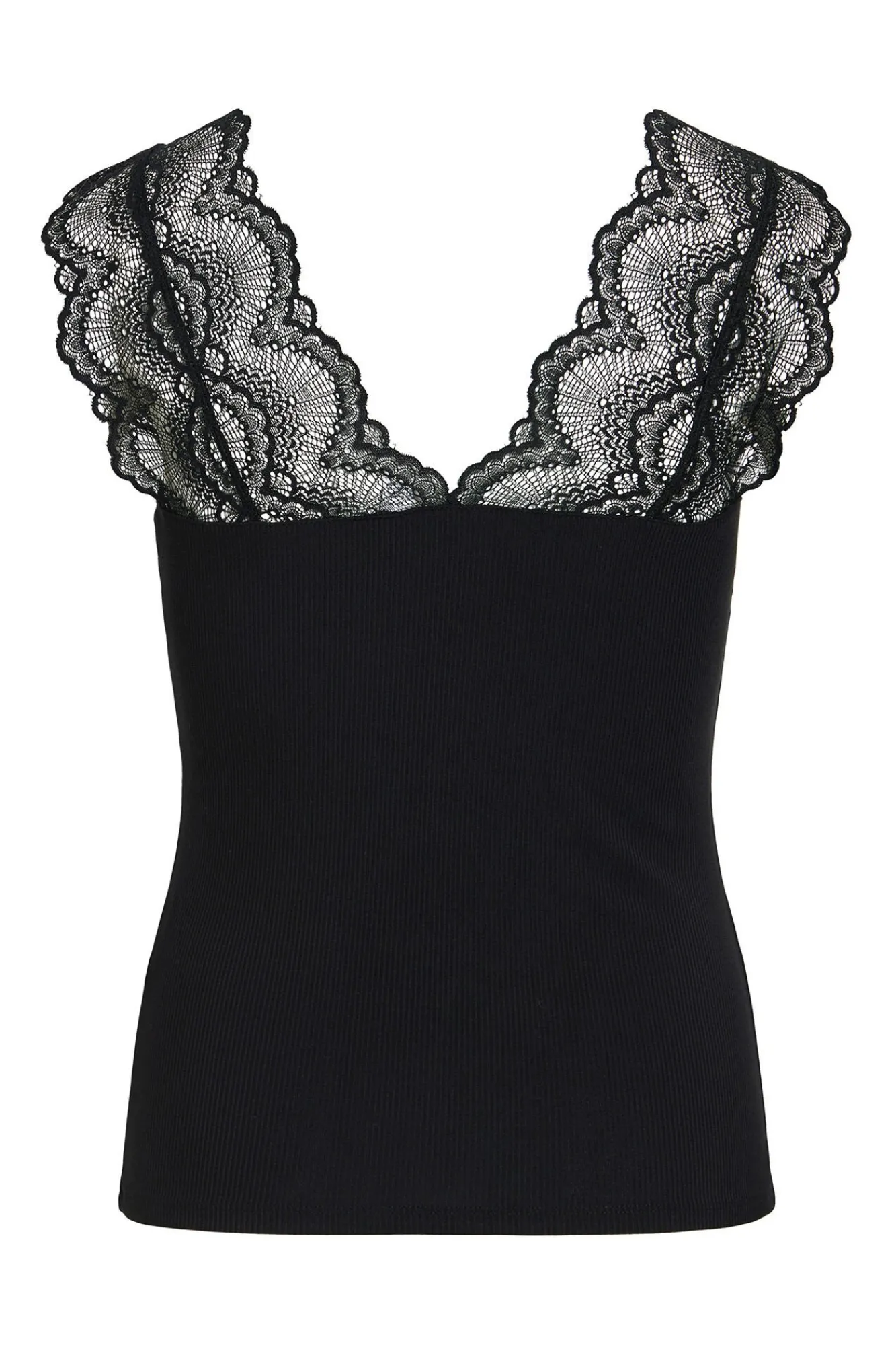 Vila T-Shirts-T-shirt canelada com renda Preto