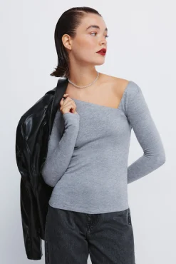 Springfield T-Shirts-T-shirt com decote assimétrico cinzento