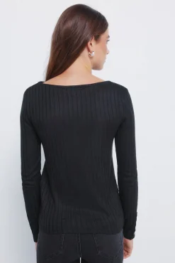 Springfield T-Shirts-T-shirt com decote canoa canelado preto