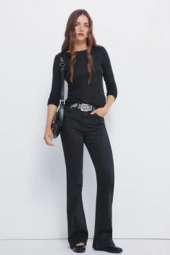 Springfield T-Shirts-T-shirt com decote canoa canelado preto