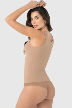 Leonisa Roupa Interior-T-shirt controle moderado com dupla camada no abdômen bege