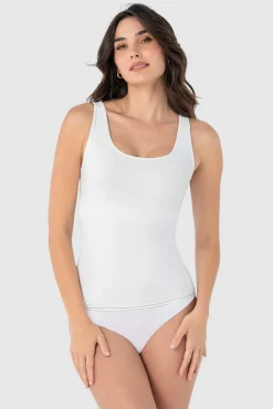 Leonisa Roupa Interior-T-shirt controle moderado com dupla camada no abdômen branco