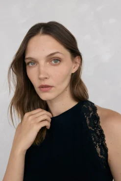 Pedro del Hierro T-Shirts-T-shirt de alças com renda Preto