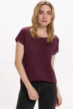 Vila T-Shirts-T-shirt de algodão orgânico com manga manga e glitter Roxo