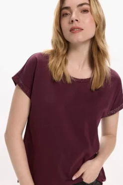 Vila T-Shirts-T-shirt de algodão orgânico com manga manga e glitter Roxo