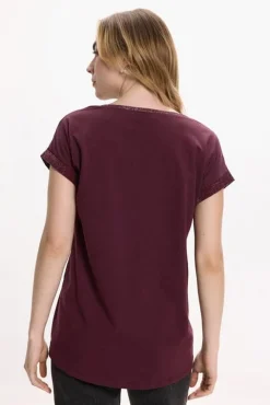 Vila T-Shirts-T-shirt de algodão orgânico com manga manga e glitter Roxo